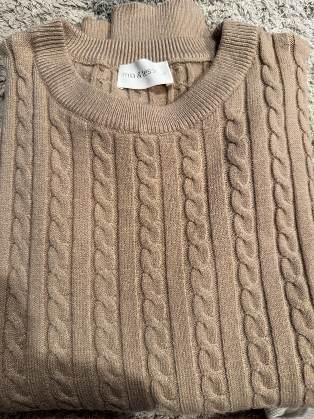 Mia & Tess Cozy Tan Crewneck Sweater